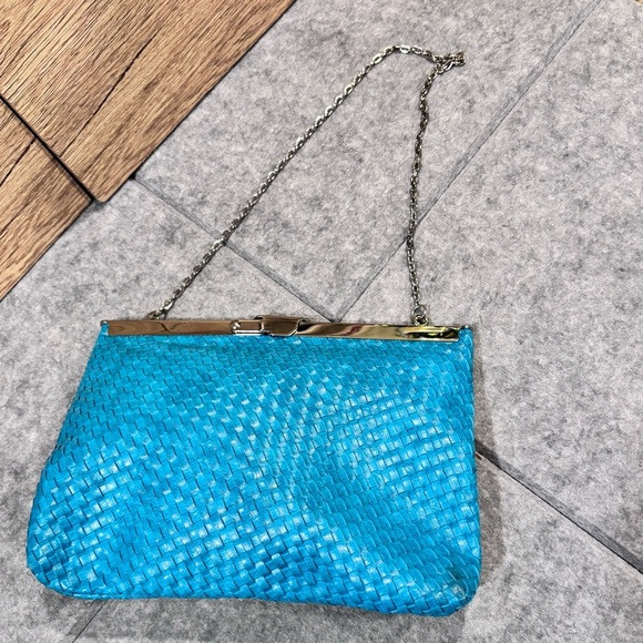 💙 Vintage Jessica McClintock Turquoise Leather Handbag 💙 - Picture 3 of 10